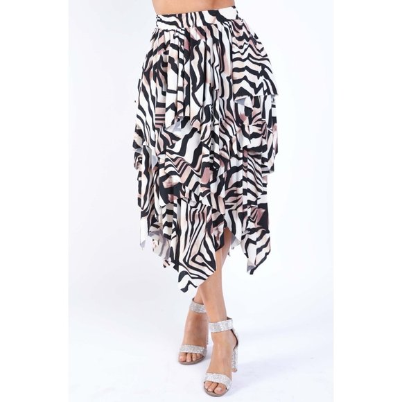 Boutique Dresses & Skirts - Women's Unique Daily wear Zebra Print Layered Draping Midi Skirt Zebra S M L